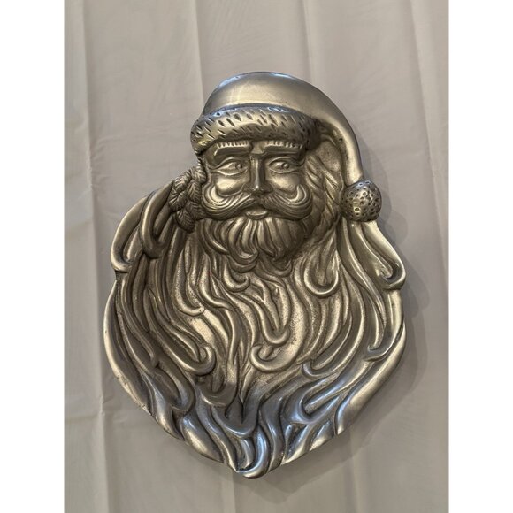 Vintage Large Silver Pewter Santa Claus Serving Bowl Sheridan Import 15 X 11 - Picture 1 of 10